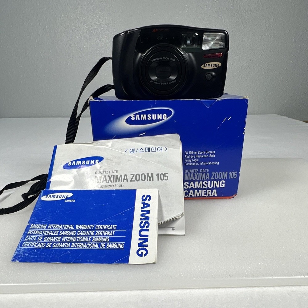 Vintage Samsung Maxima Zoom 105 35mm Film Camera Black Good 38-105mm Super Macro